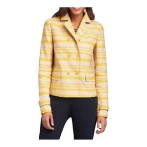 Talbots Striped Blazer Jacket Career Button Yellow Linen Blend Women Size 8‎